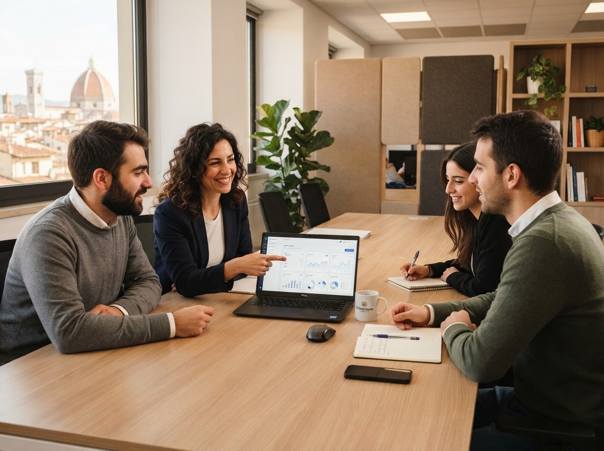 Ballatoriano team che analizza modelli predittivi su più schermi